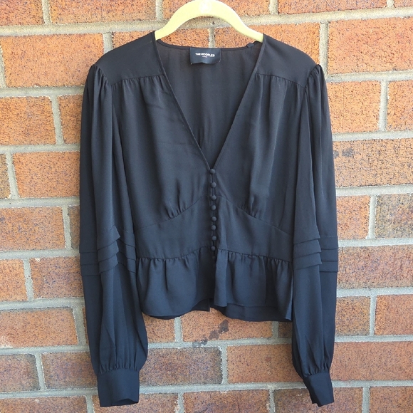 The Kooples Black V-Neck Button-Peplum Blouse - Picture 3 of 10